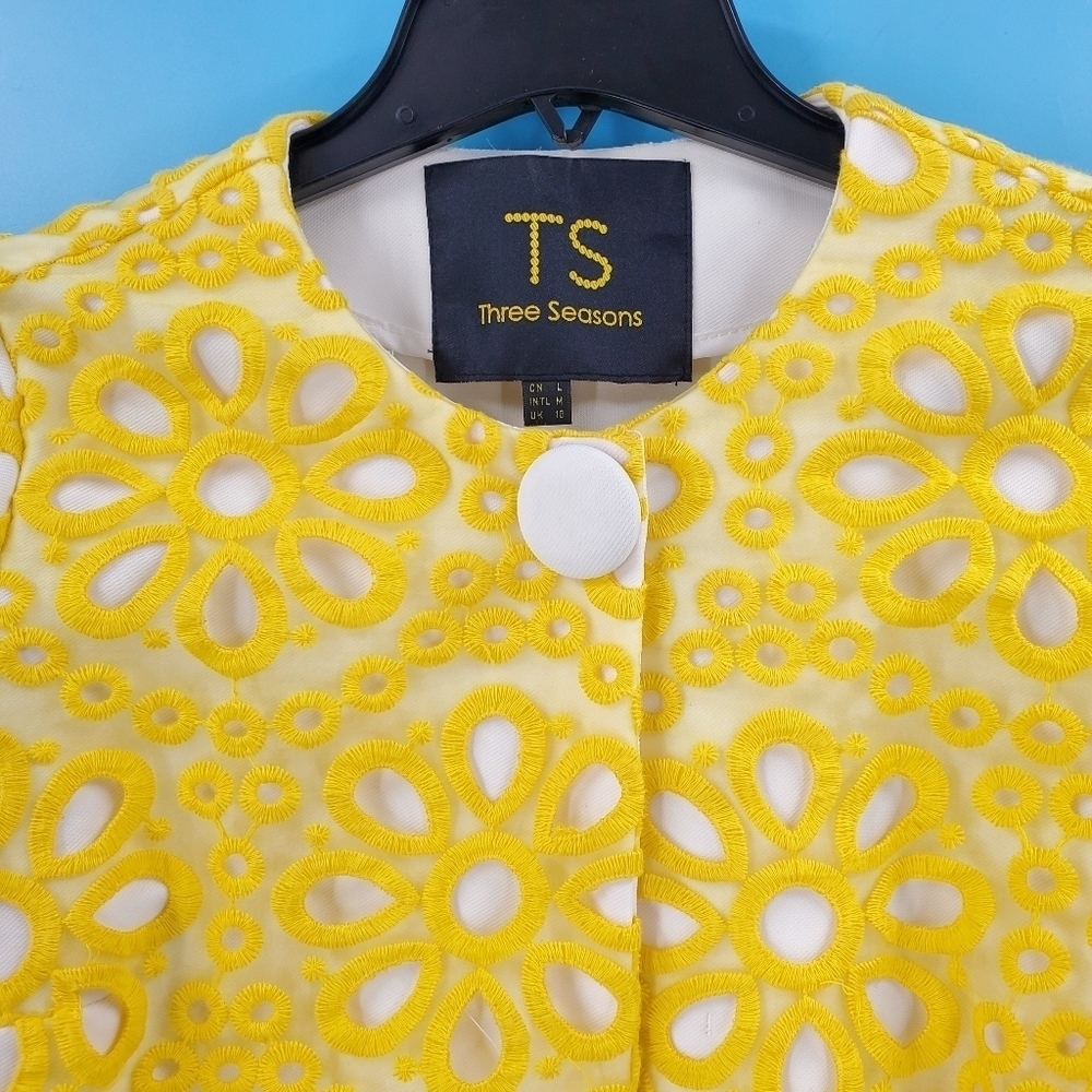 TS white retro jacket yellow crochet overlay 6 - Picture 6 of 15